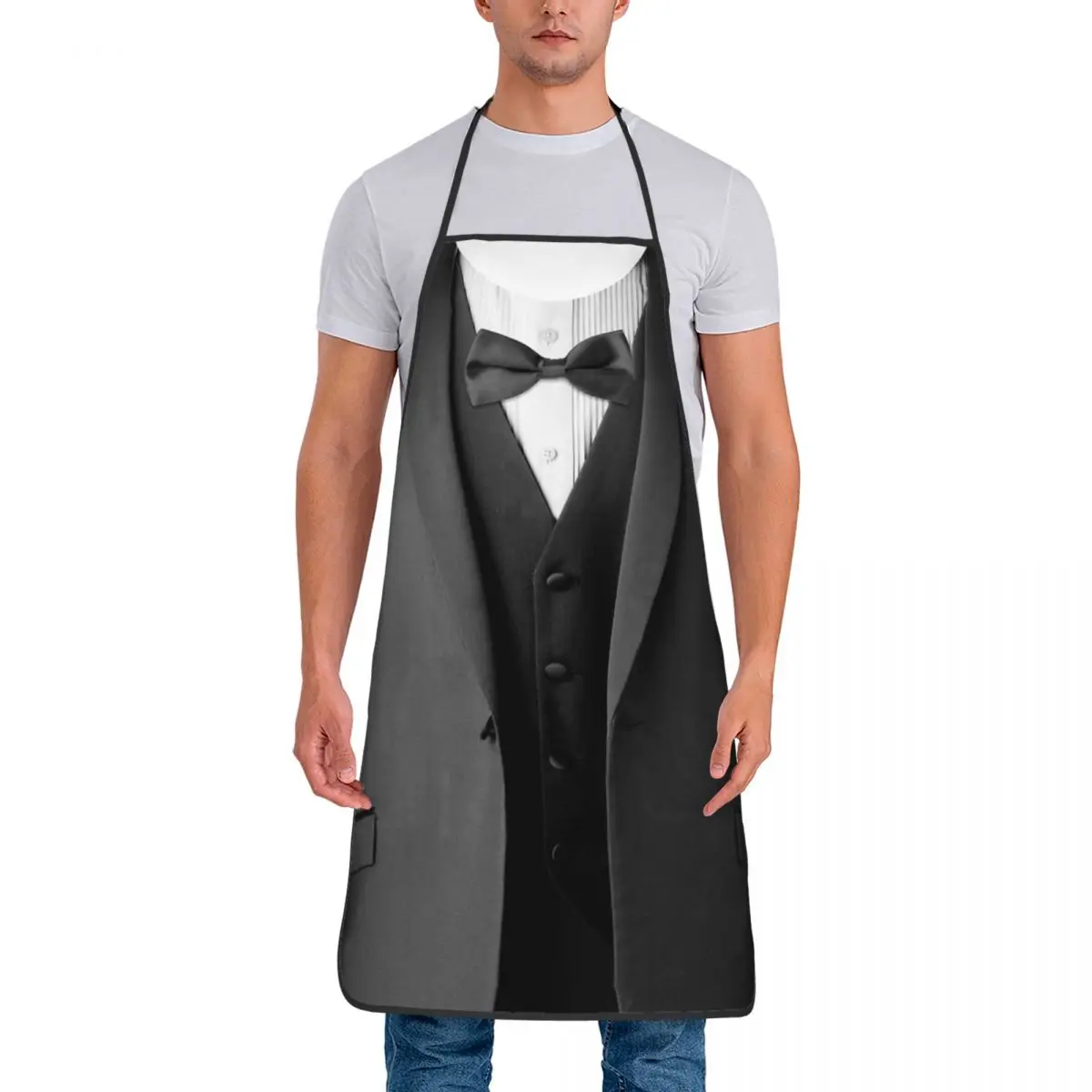 Custom Bib Ultra Realistic Tuxedo Gray Graphic Aprons for Men Women Unisex Chef Kitchen Cooking Clothing Tablier Cuisine Baking