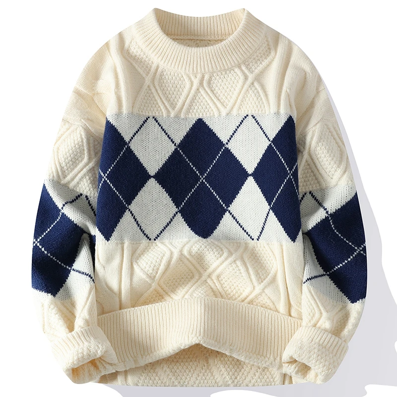 2023 nuovo inverno spesso caldo Vintage Argyle Cashmere maglione uomo di fascia alta coreano Mens maglioni dolcevita Pullover uomo maglieria