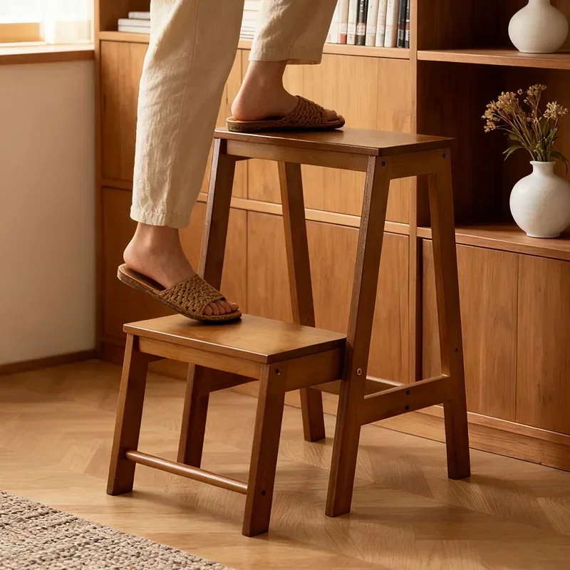 Durable Solid Wood Ladder Stool Ladder Stool Dual-purpose Step Ladder Household Multi-functional Folding Three-step Ladder