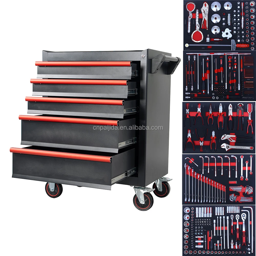 

Tool Cabinet Industrial With 5 Drawers Socket Wrench Set Workshop Professional Drawer Cabinet EVA Foam Garage Tool Sets Cabinets