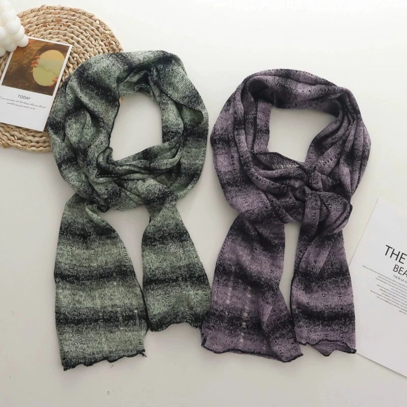 

2025 new Korean fashion trend street personality gradient perforated daily striped warm long knitted scarf