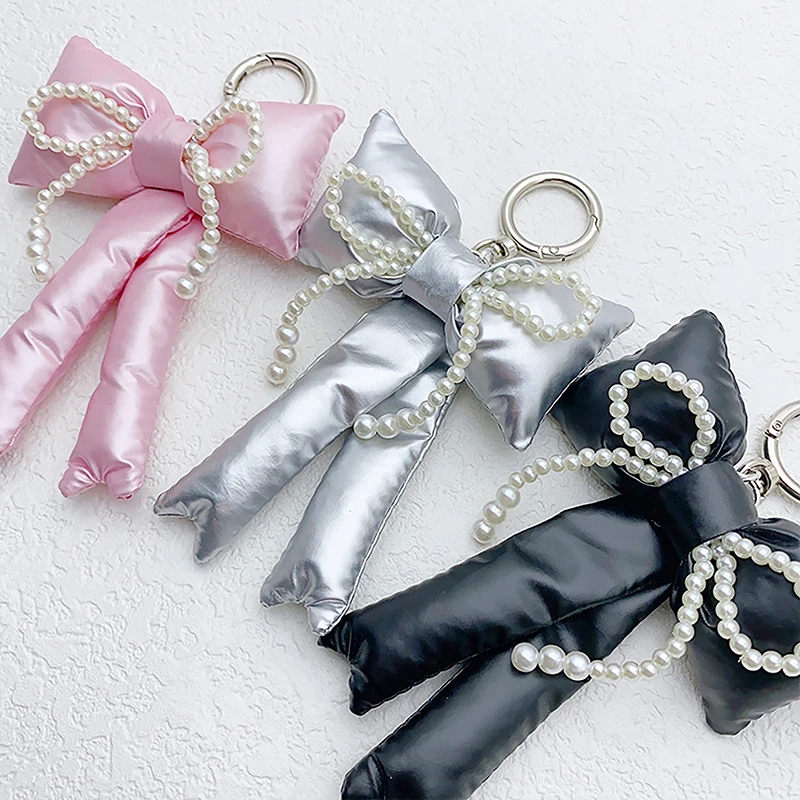 Y2K Korean 3D Bowknot Keychain Fashion Leather Pearl Bow Keyring Creative Key Holder Bag Pendant Handbag Charm For Girl Gifts