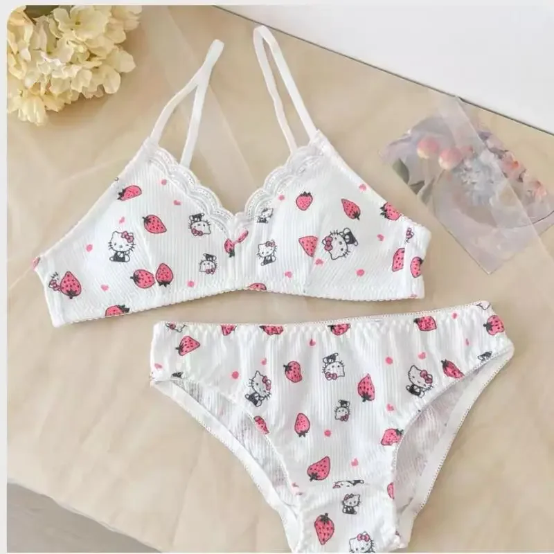 Miniso Hellokitty Underwear Bar Set Sanrio Figure Kitcat Triangle Panty Simple Casual Style Push Up Elastic Sling Birthday Gift