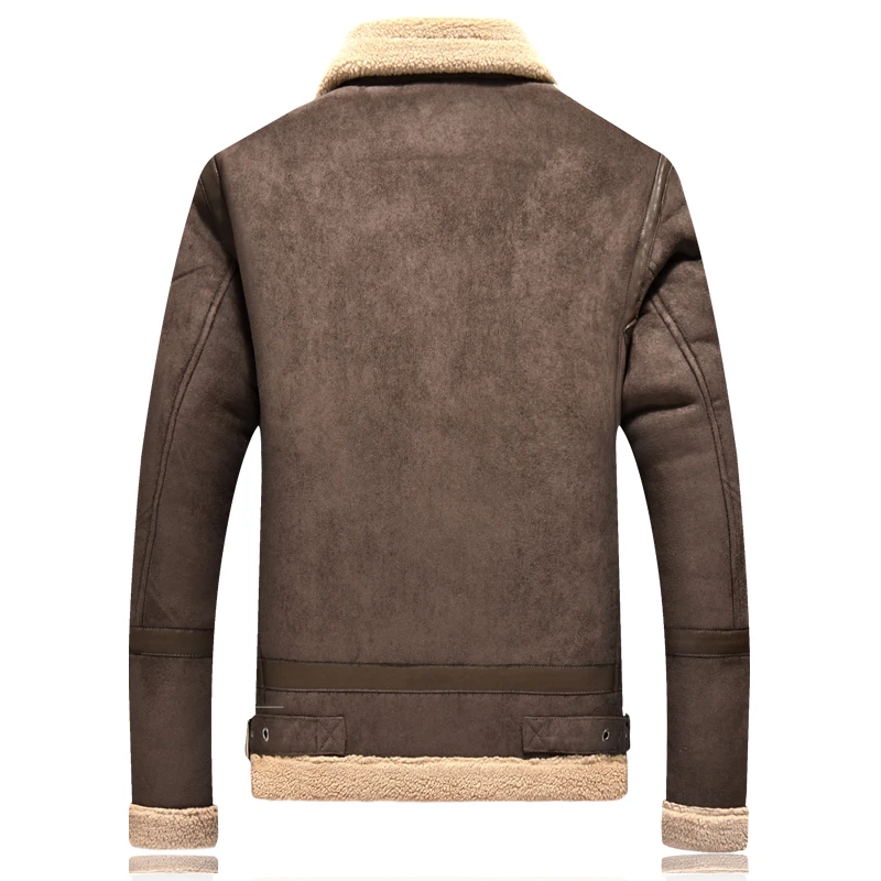 New Men's Autumn And Winter Thick Warm Brown Leather Jacket New Men's Fashion PU Leather Lapel Locomotive Lamb Slim-Fit Coats