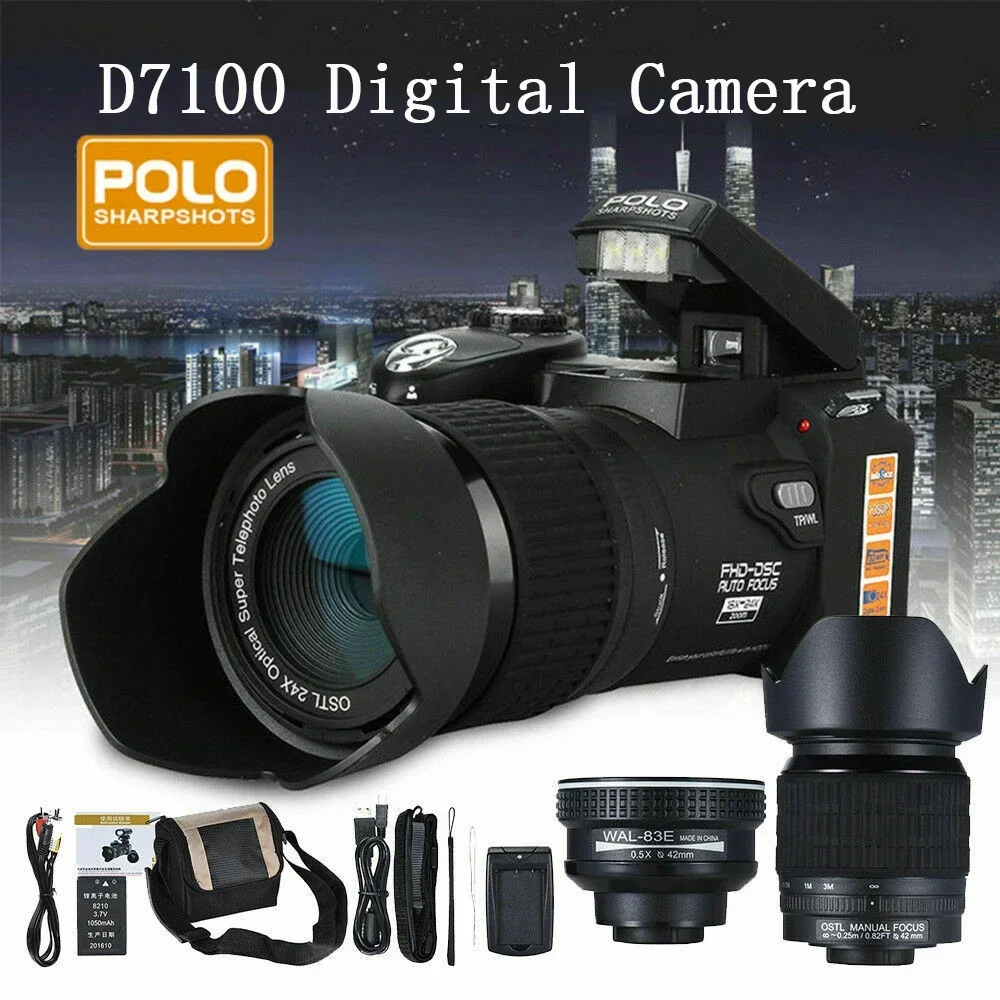 24X Optical Zoom HD Digital Camera POLO D7100 33Million Pixel Auto Focus Professional DSLR Video Camera