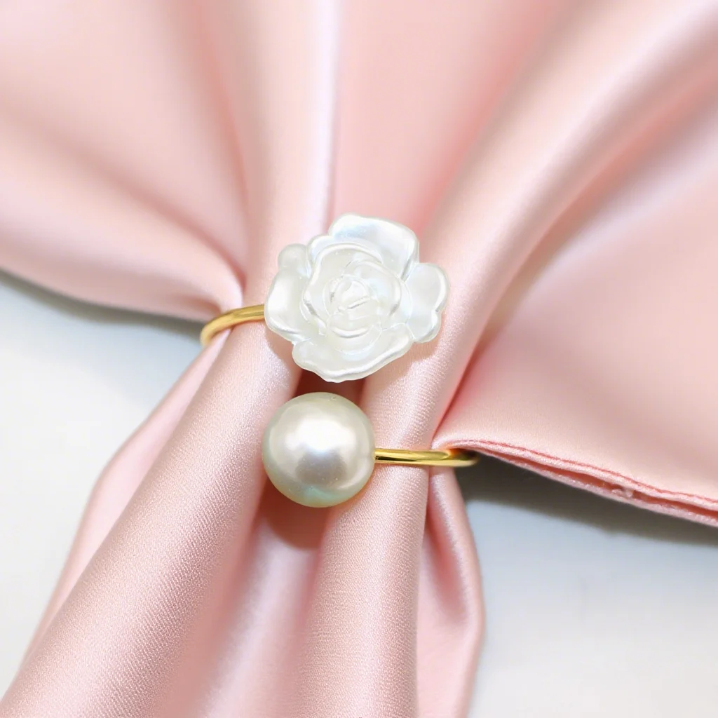 6/12Pcs Flower Pearl Napkin Rings Wedding Napkin Holder for Valentine's Day Christmas Dinning Table Decoration 2024 HWF38