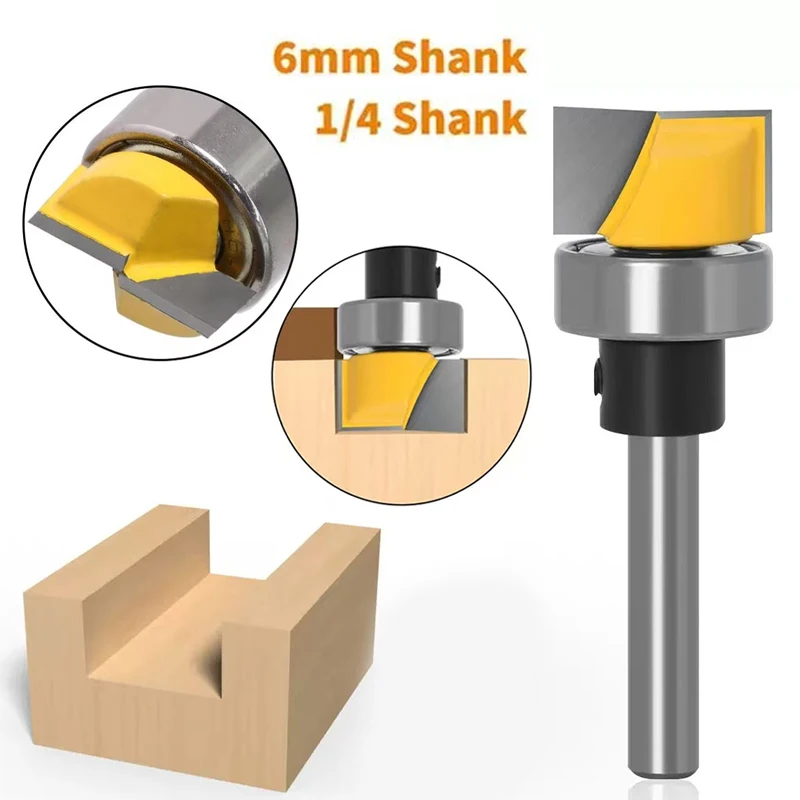 

6mm shank Trim Router Bit - Bottom Cleaning 3/4"W X 1/4"H Woodworking cutter Tenon Cutter for Woodwork 1/4" Shank Template