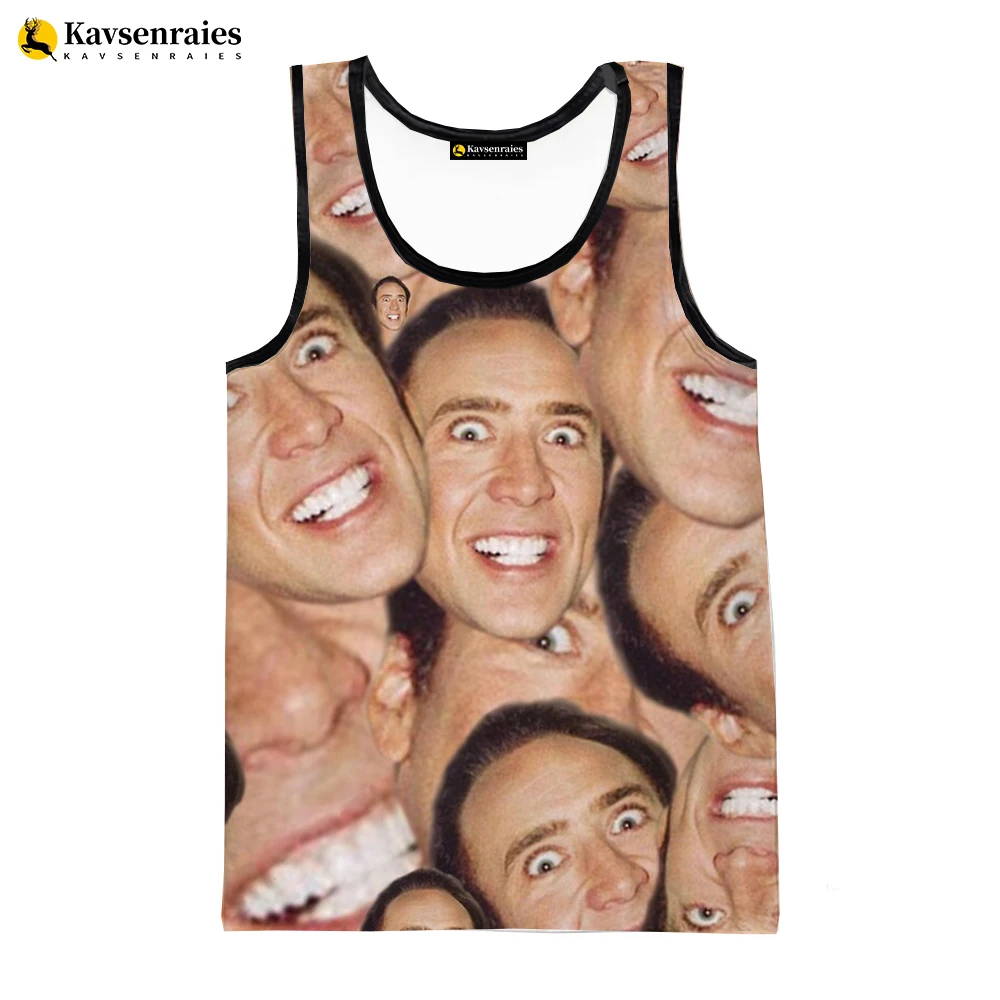 Newest Funny Nicolas Cage 3D Printed Tank Tops Men Summer Vest Casual Nicolas Cage Sleeveless T-shirt Hip Hop Oversized Tops