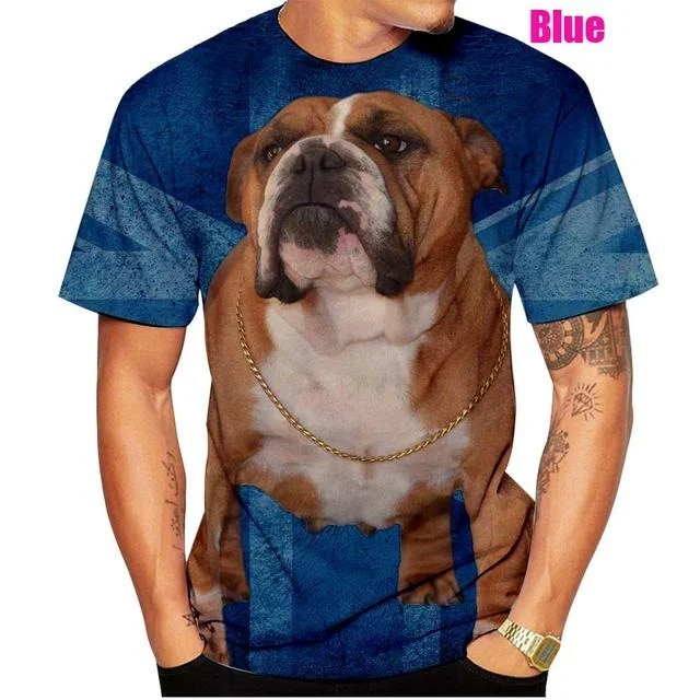 3D Printed T-shirt French Bulldog Men\'s T-shirt Summer Casual Short Sleeved Pet Dog Shirt Top