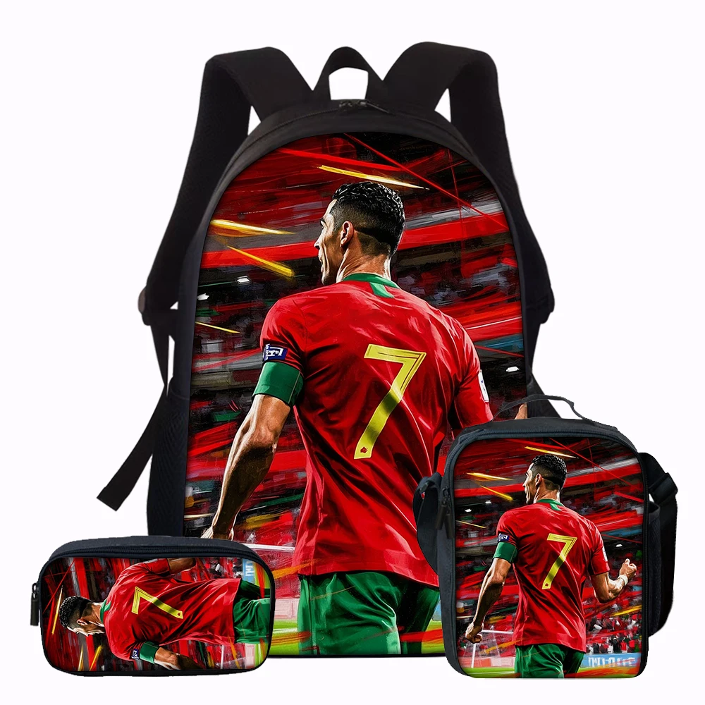 3PCS CR7 Soccer Star Pattern Backpack Set – Large-Capacity Casual Backpack with Matching Clutch & Tote Bag, Perfect for Daily