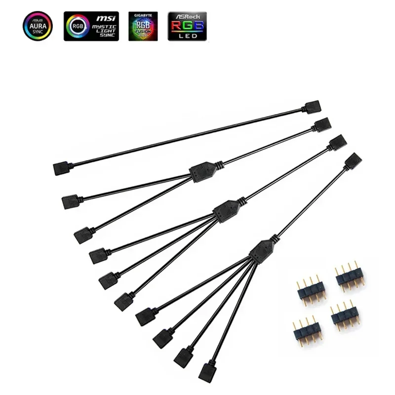 12V 4PIN RGB Sync Motherboard Cable 5V 3Pin ARGB 1 to 2/3/4/5 Ways Extension Line
