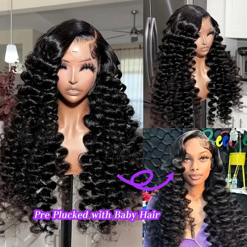 13x4 الدانتيل شعر مستعار أمامي شعر الإنسان فضفاض عميق شعر مستعار مجعد 100% شعر بشري لعذراء قبل قطعها الباروكات للنساء مع شعري طبيعي