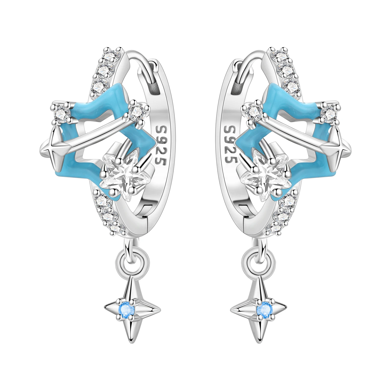

PANPOKI 925 Sterling Silver Sparkling Blue Star Planet Drop Earrings Women Earrings Charm Trend Versatile Party Jewelry Gifts