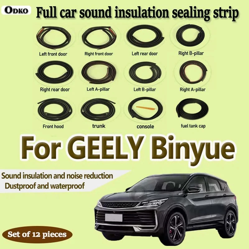 For GEELY Binyue Car Door Seal Strip Rubber Noise Insulation Dustproof Seal Strip Not easy to Fall off Car Accessories 12Pc