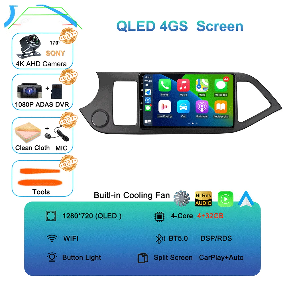Android 16 Carplay Auto Voor KIA PICANTO Morning 2011 2012 2013 2014 2015 2016 Multimedia Auto Radio Navigatie Speler WIFI + 4G DSP