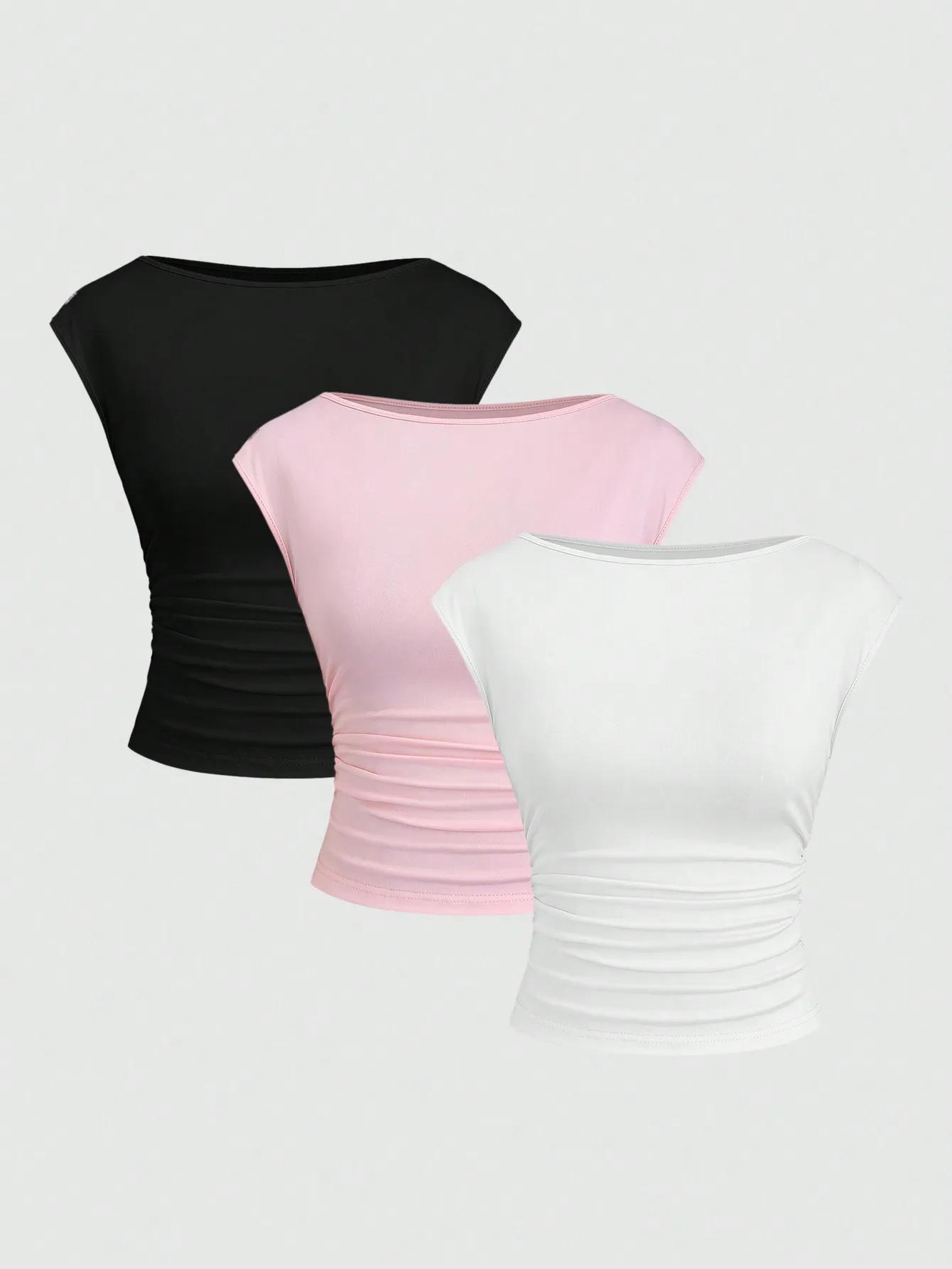 

3pcs/Set Sexy Cut-Out Back Breathable Moisture Wicking Fitted Short Sleeve Women Top/Tee Set
