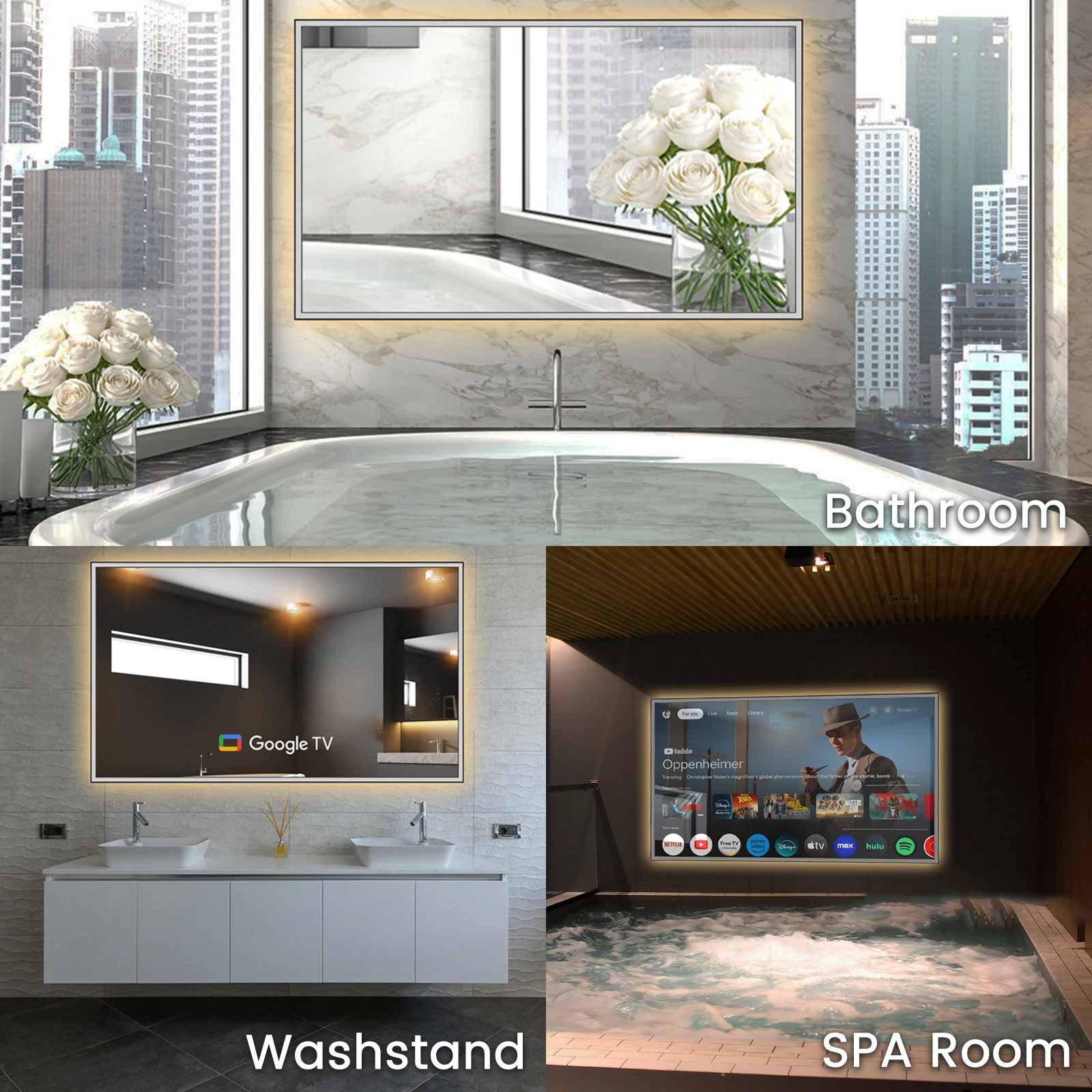 Модель Soulaca, 43 дюйма, 4K Ultra HD, умное зеркало для ванной комнаты, телевизор со светодиодной подсветкой, встроенное современное косметическое зеркало Netflix и YouTube