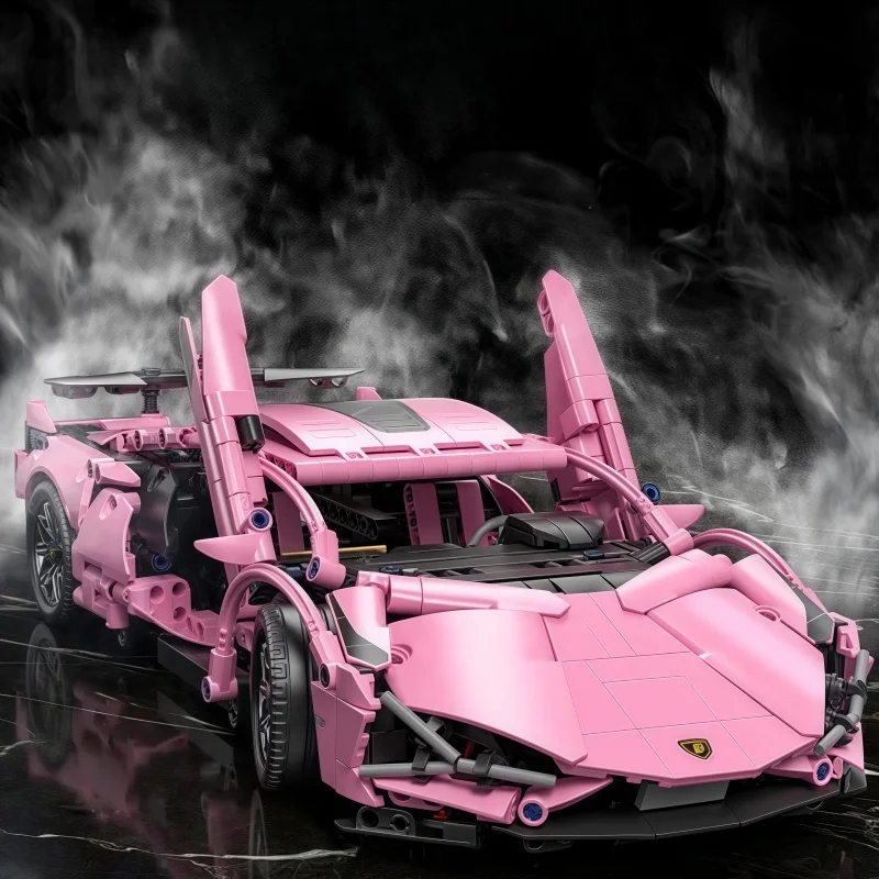1296 + Uds. Coche de carreras técnico Lamborghinied rosa, modelo de bloques de construcción, vehículo urbano deportivo, ladrillos para montar, juguete para niños y adultos, Gif