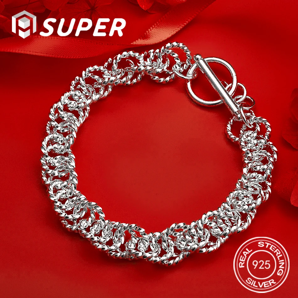 

ALISuper из стерлингового серебра 925 пробы, изысканный плетеный браслет, модные мужские и ювелирные аксессуары, подарок на вечеринку