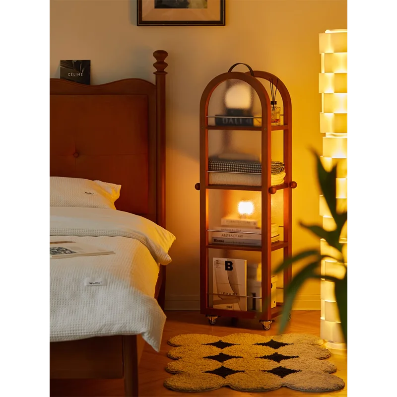 

Nordic solid wood shelves small apartment retro style living room removable sofa side few floor bookshelf display shelf