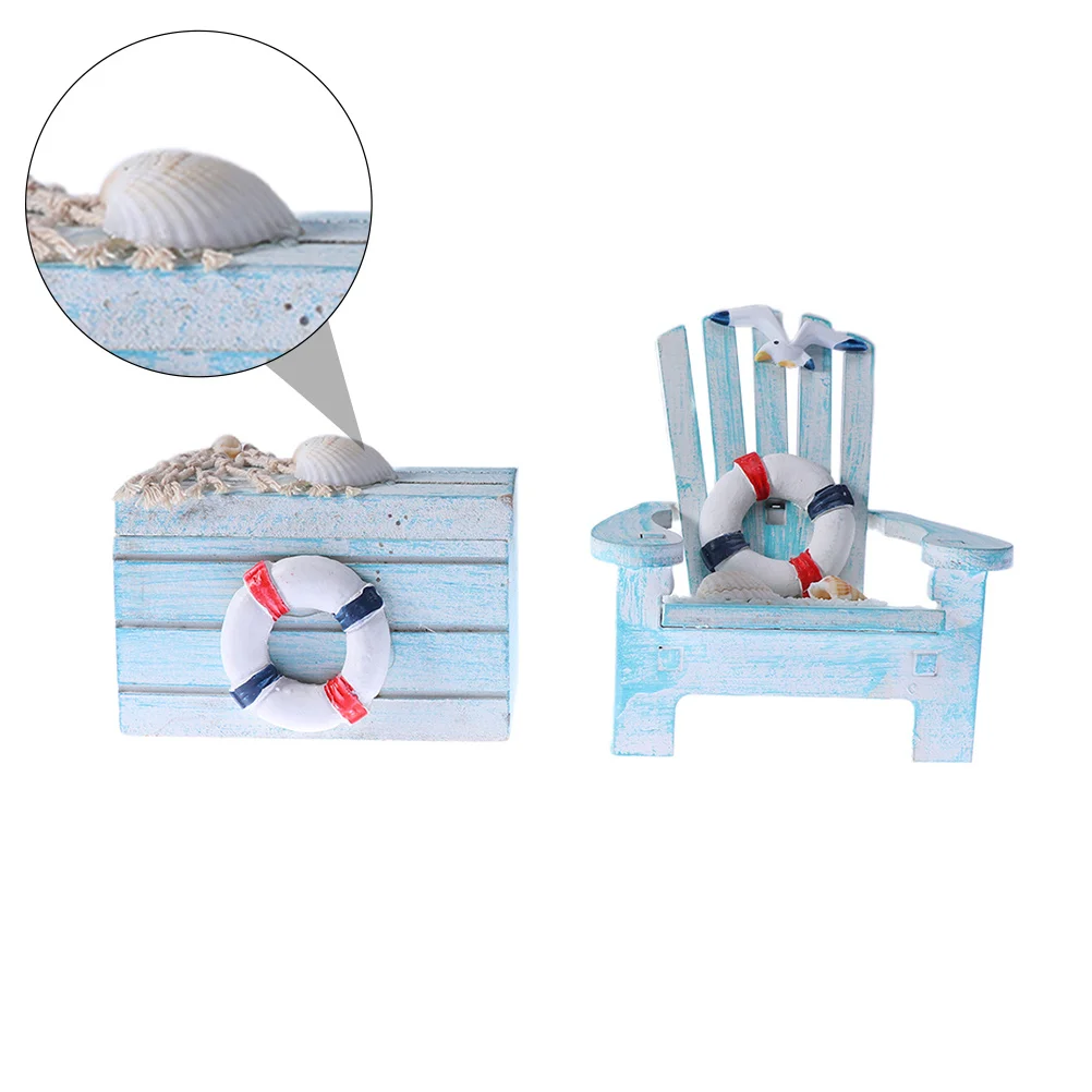 

2Pcs Beach Chair Ornaments Rustic Wooden Mini Treasure Chest Mediterranean Decoration Summer Desktop Props Beach Chair Ornaments