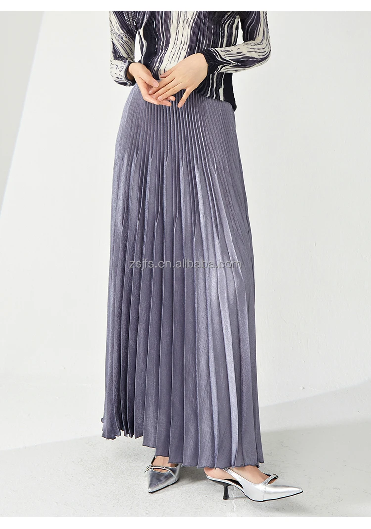 Miyake Women's Vintage Western Style Pleated A-Line Skirt Fashionable and Stretchy Made from Elastic Polyester Fabric