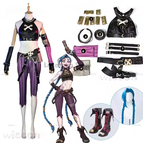 LoL Arcane Anime Jinx Outfit Cosplay Costume Wig Pow-pow Powder Jinx Halloween Party Clothes Full Halloween Cos Costume Shorts