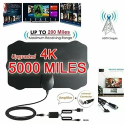 4K Yüksek Kazançlı HD TV DTV Kutusu Dijital TV Anteni AB Tak 5000 Mil Güçlendirici Aktif Kapalı Hava HD Düz Tasarım