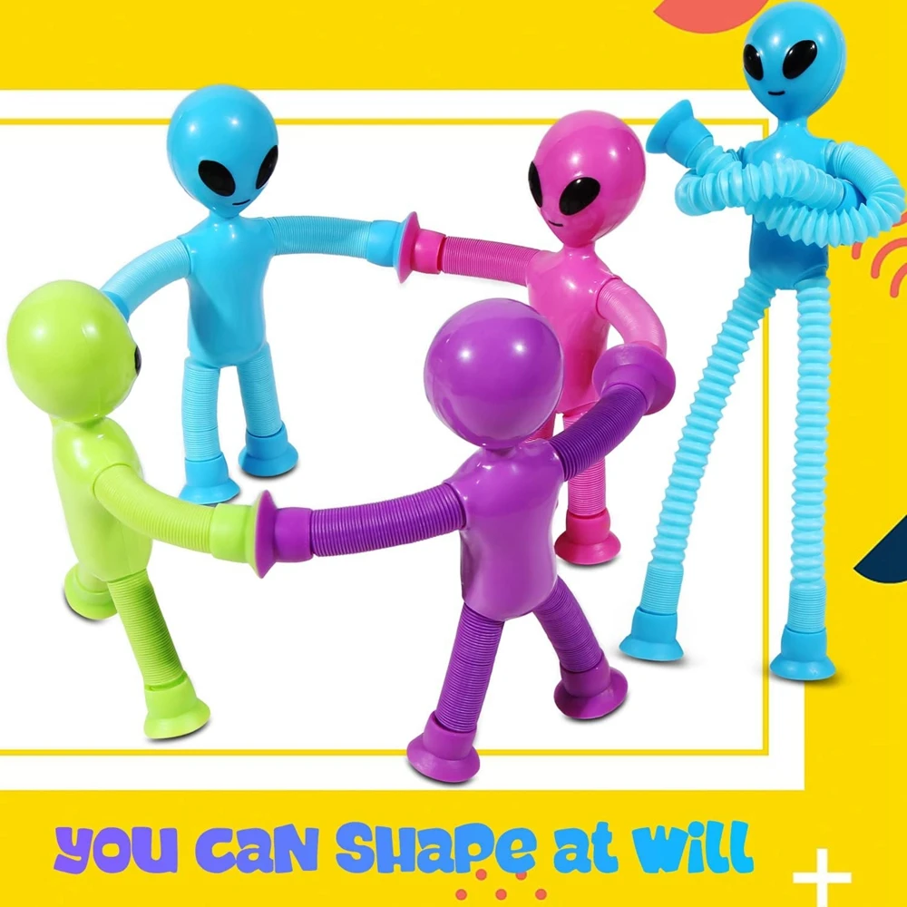 4PCS for Boys Girls Telescopic Suction Cup Alien Pop Tubes Fidget Toys Shape Changing Tubes Sensory Toys Funny Party Favors