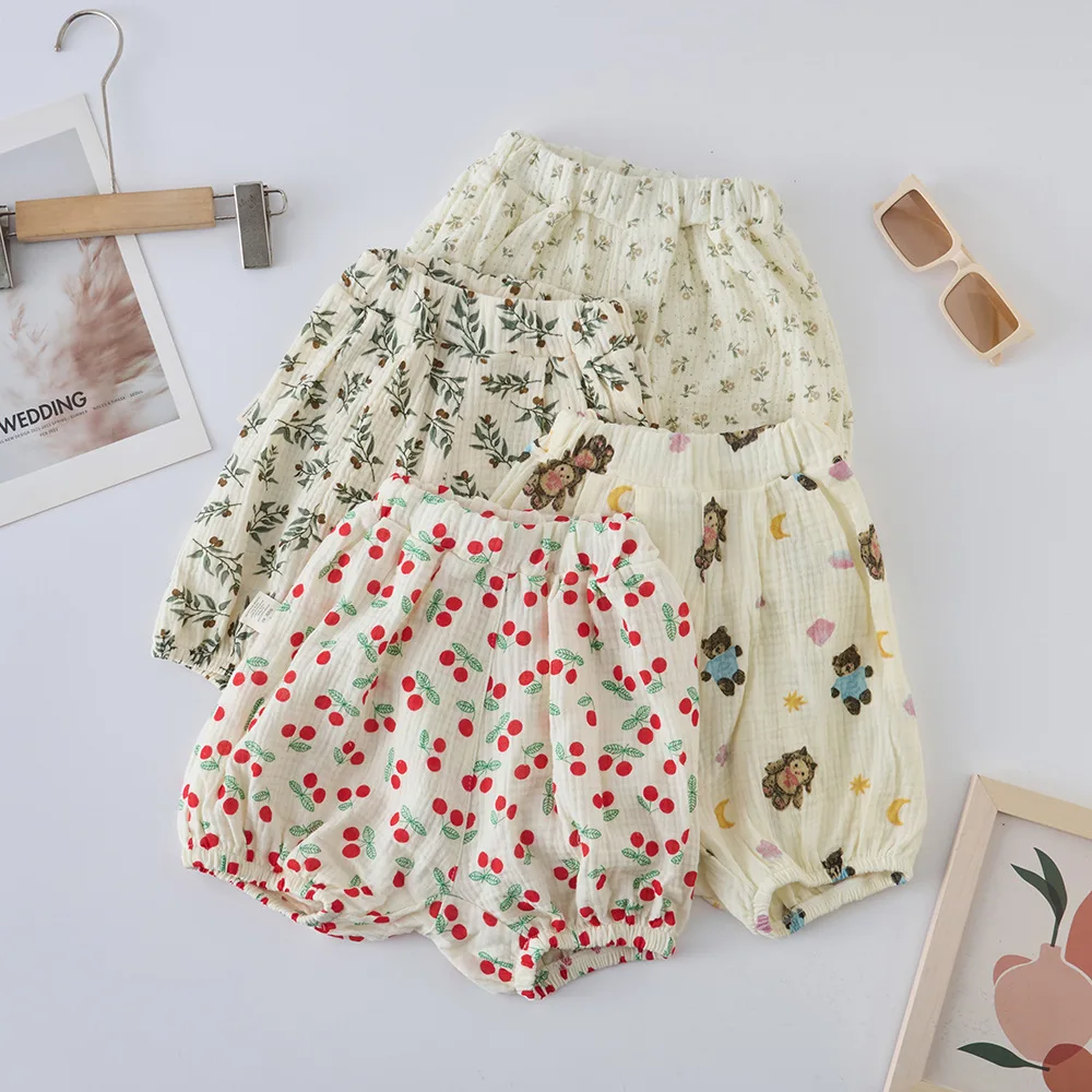 Summer Cotton Gauze Baby Lantern Shorts New Cute Print Loose Short Wide Leg Pants Infant Shorts Panties For Boy Girl Clothing