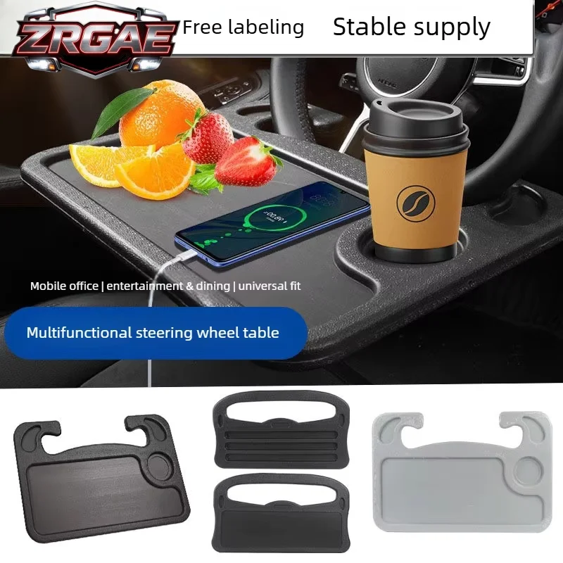 Car Steering Wheel Tray Table Double Sided Desk for Eating Laptop Universal Portable Food Drink Cup Holder Pen Slot 16 Inches