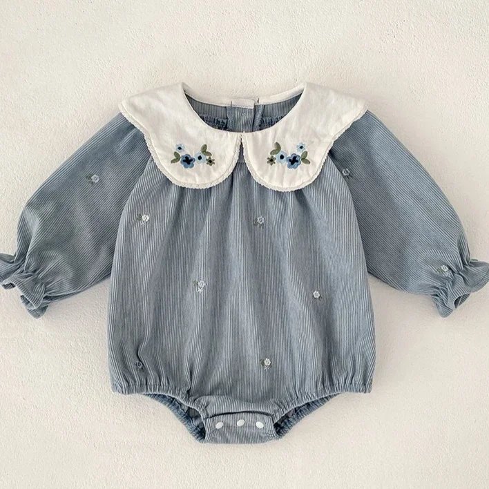 Girls Onepiece 2026 Spring And Autumn New Childrens Clothing Girls Baby Fashion Embroidered Collar Long-sleeved Onepiece
