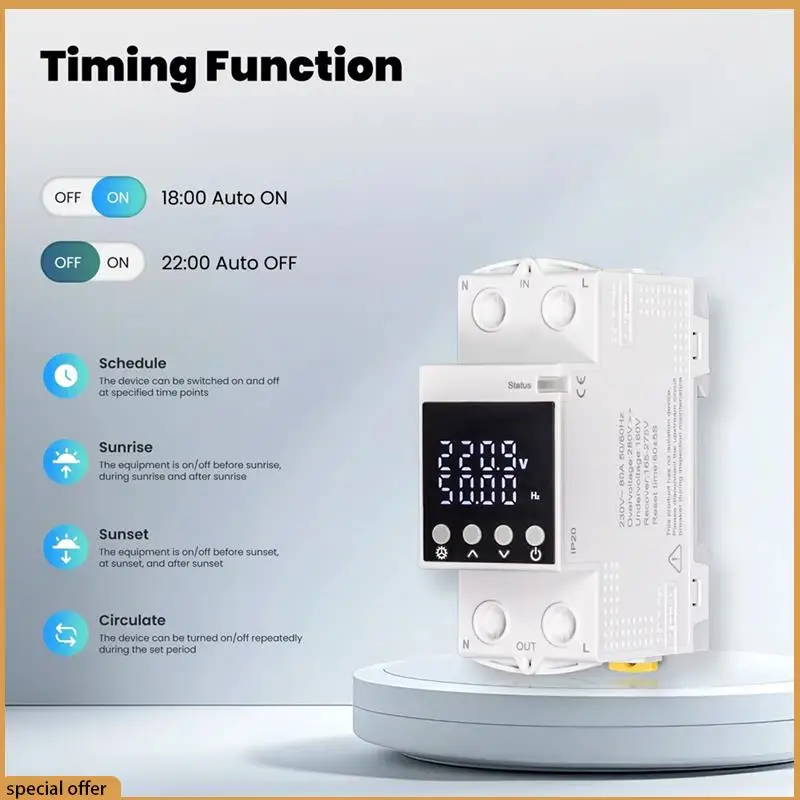 A68Z Tuya Wifi スマートサーキットブレーカー 80A-アラームしきい値セット電気モニター V0 耐火性遅延アプリ制御