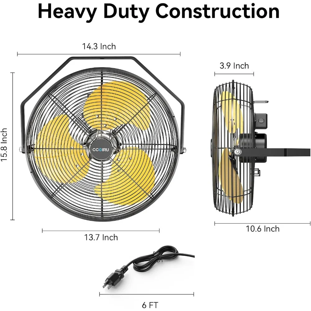 2800 CFM 12" Industrial Wall Mount Fan, High Velocity 3-Speed Professional Metal Wall Mounted Fan with Sealed Motor