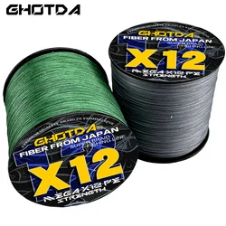 GHOTDA X12 splotki pleciona linka wędkarska 300/500/1000M słonowodne 25-120LB Multifilament PE przewód wędkarski wytrzymałość 0.16-0.55mm