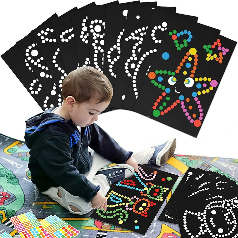 Children Dot Coloring Book DIY Color Dot Cartoon Animal Drawing Mosaic Puzzle Stickers Children Learn Creative Educational Toys