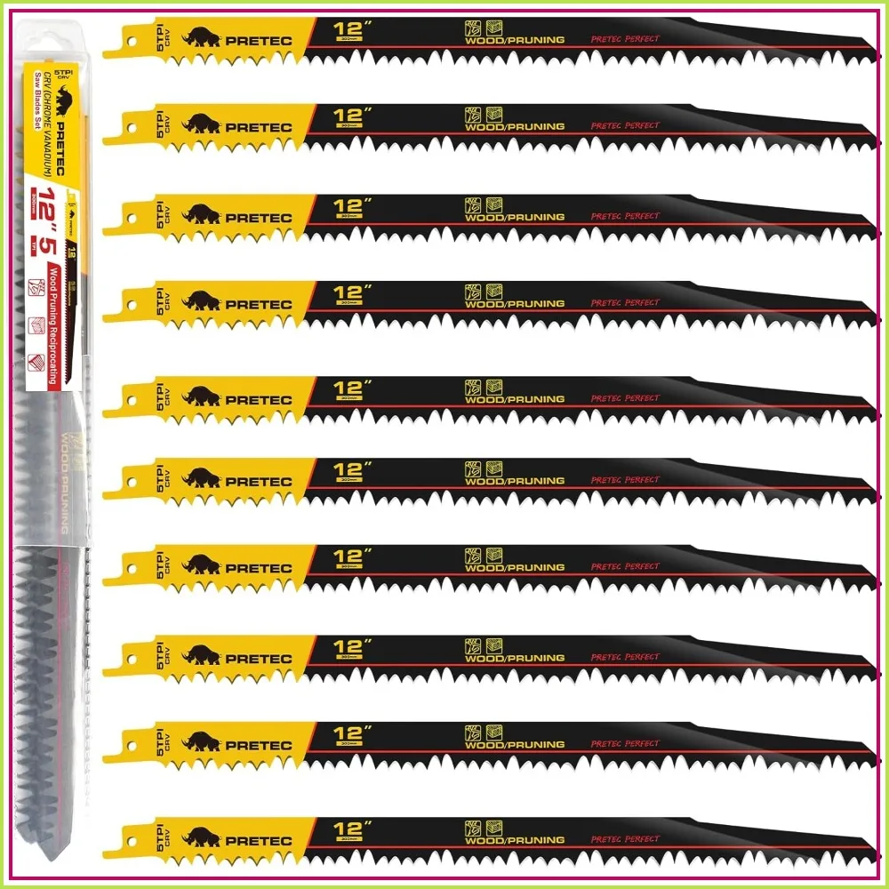 

12 Inch Pruning Reciprocating Saw Blades, 10 Pack High Carbon Steel for Tree Trimming & Wood Cutting with Case