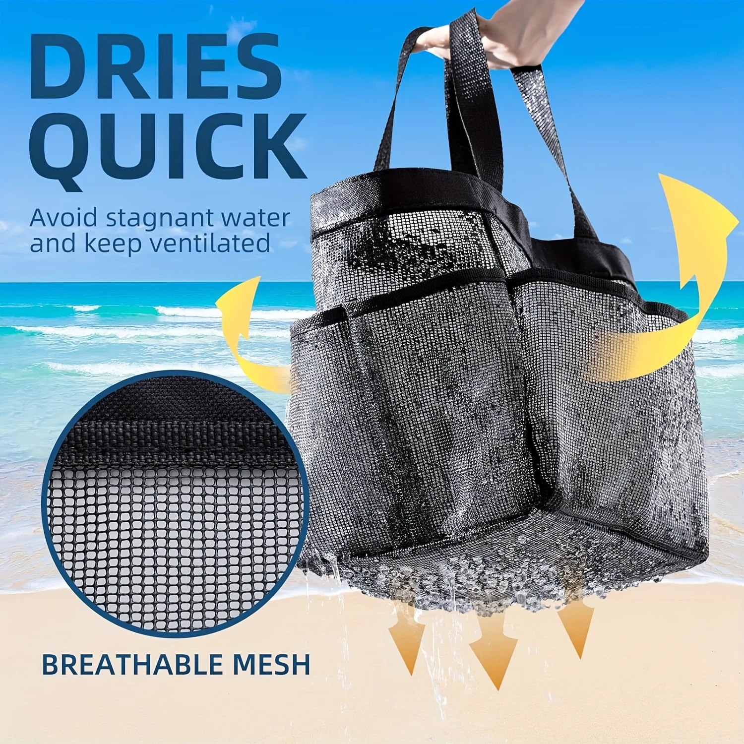 ตะกร้าอาบน้ําตาข่ายแบบพกพา 1 ชิ้น, หอพักวิทยาลัย, กระเป๋าอาบน้ําความจุขนาดใหญ่พร้อมกระเป๋า 8 ช่อง, ห้องน้ําถุงอาบน้ําแห้งเร็ว