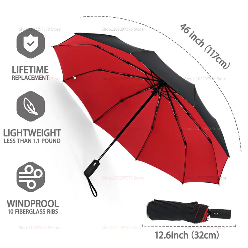مظلة أوتوماتيكية بمقبض طويل، كبيرة جدًا، مزدوجة، ثلاثة أربعة أنثى، مطاط أسود للحماية من الشمس، طبقة مزدوجة مقاومة للرياح للرجال