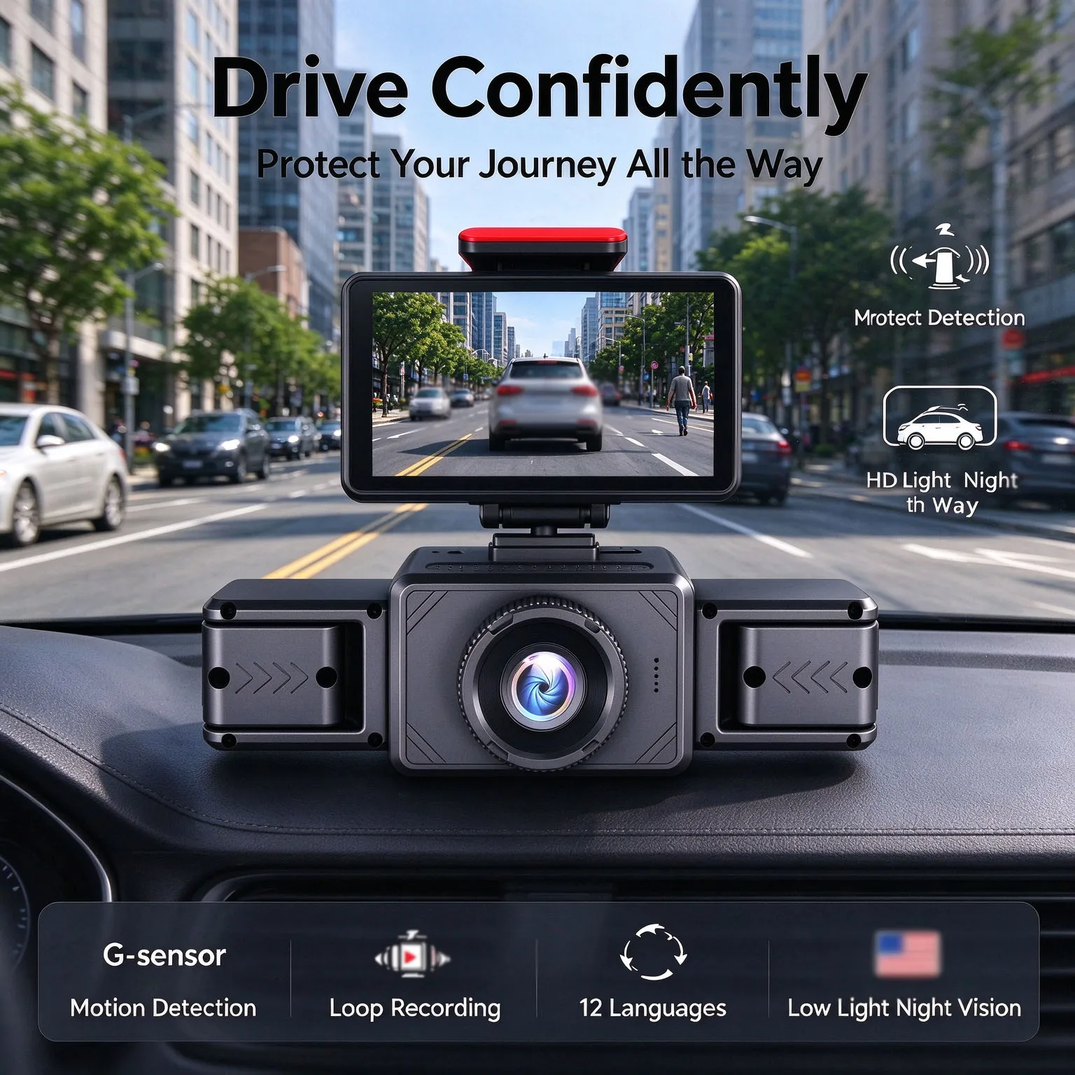 360° 4-Lens For Dashcam Full For & Loop Recording Car For Dash Camera Rear Camera For Night Vison 360° 4-Lens For