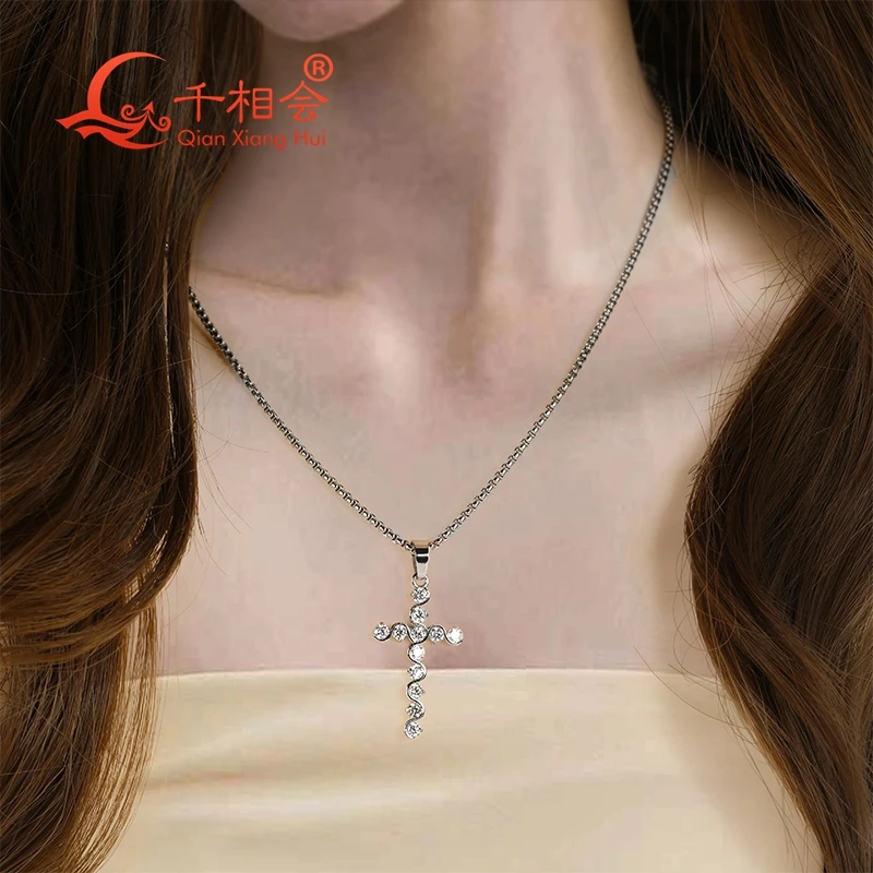 

3 мм круглый крест серебряного цвета из нержавеющей стали белый муассанит кулон ожерелье ювелирные изделия для мужчин и женщин для плавания и купания