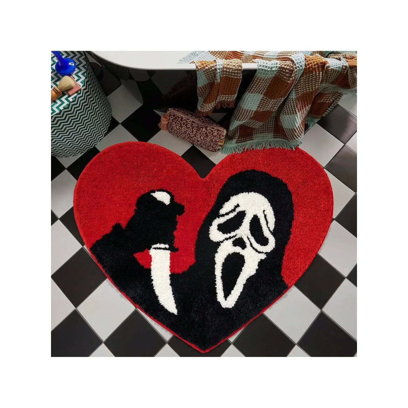 Nightmare Christmas Bath Mat Ultra Soft Absorbent Skull Rug Non Slip Backing Unique Red Black Halloween Decor Bathroom Washable