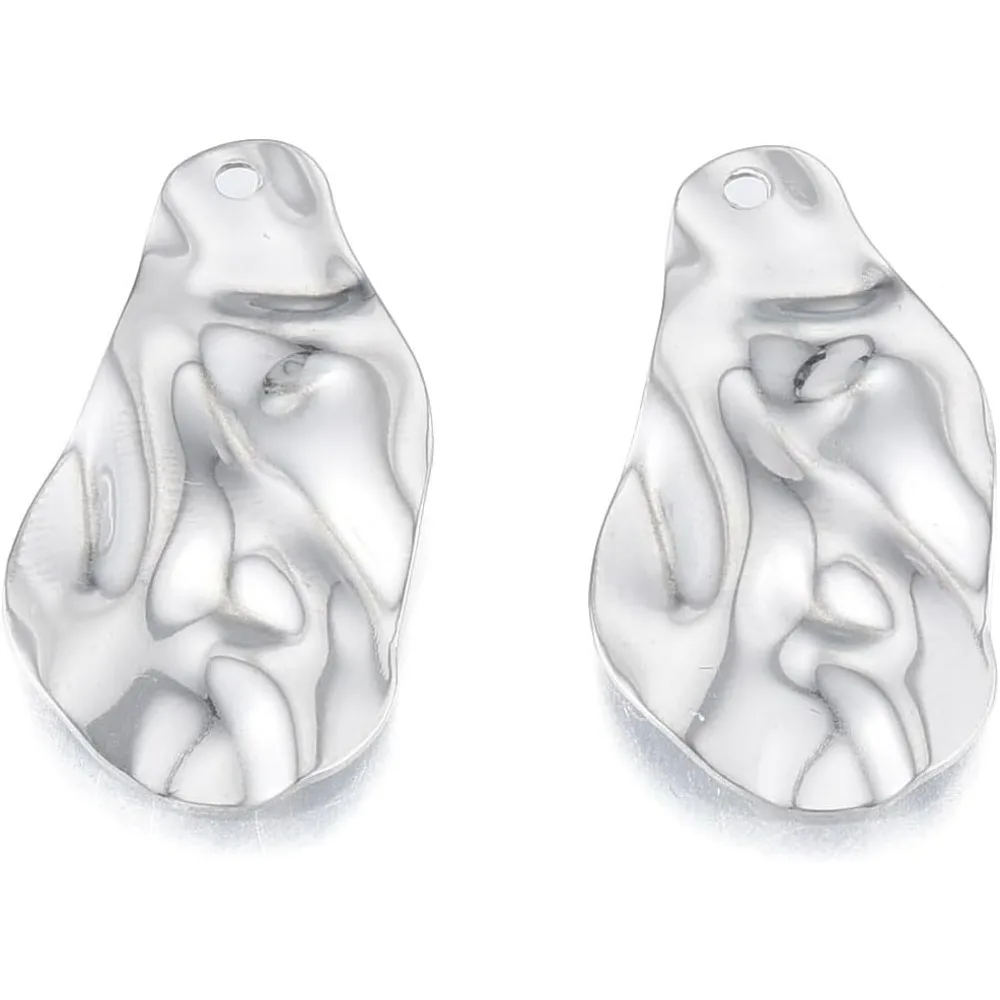 20 pezzi 201 pepite in acciaio inossidabile ciondoli testurizzati 30x17x1mm ciondoli irregolari in metallo con foro da 1,6 mm colore acciaio inossidabile ideale