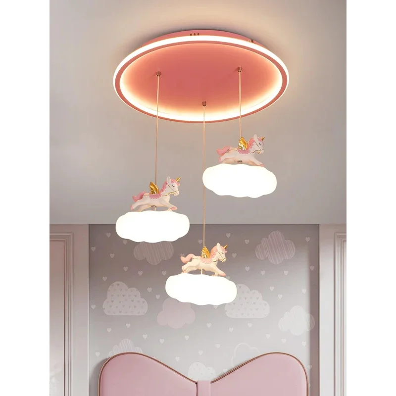 Pink Unicorn Princess Room Chandelier Children'S Bedroom Room Light Girl Cartoon Horse Cute Simple Light Fixture