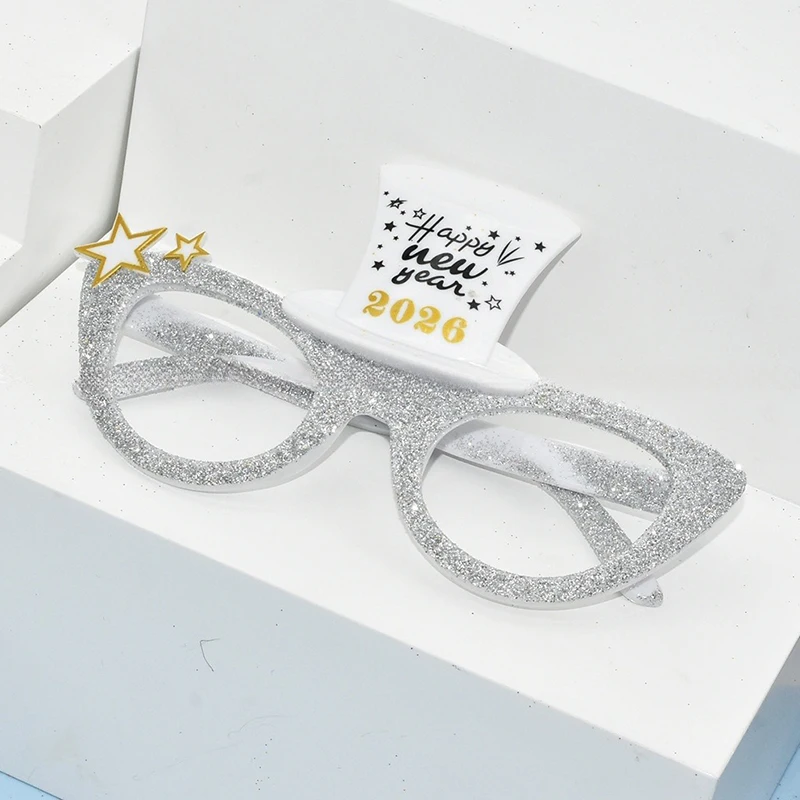 1/3 قطعة 2026 سنة جديدة سعيدة عدد النظارات الماس بريق النظارات الشمسية تأثيري الدعامة عيد الميلاد الطرف الديكور مضحك وهج نظارات