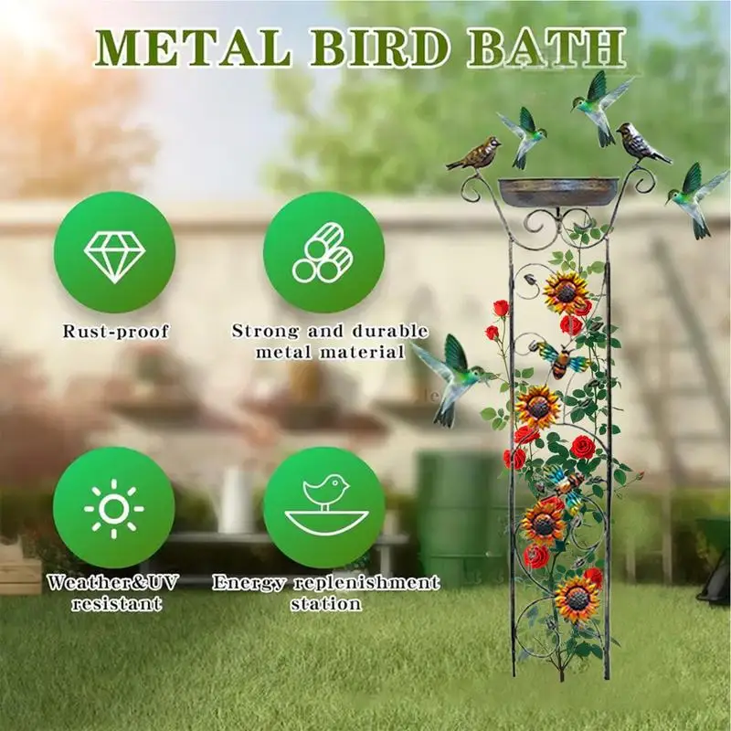 

Metal Bird Bath With Garden Trellis Climbing Plant Trellis Freestanding Birdfeeder Station For Outdoor Lawn Yard Backyard