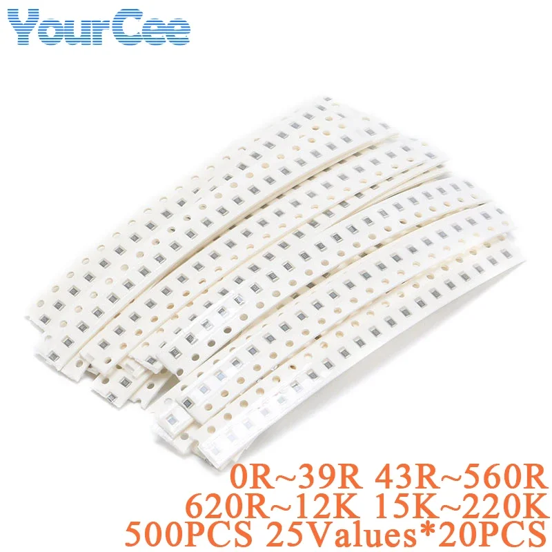Zestaw rezystorów SMD 0603, 420-500 sztuk, 0-39R 43-560R 620R-12K 15K-220K 240K -5.1M, asortyment komponentów elektronicznych, rezystancja 5% — zdjęcie 2