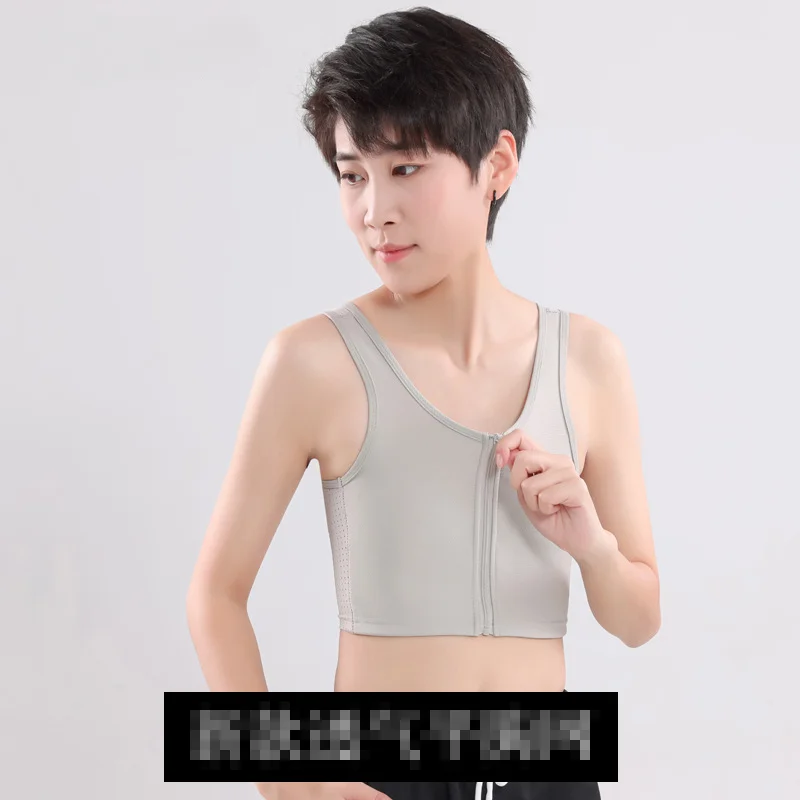 Chest Breast Binder Trans Crop Top Bandage Front Zipper Flat Breast Mesh Back Corset Stretch Body Shaping Les Female Bra Tank