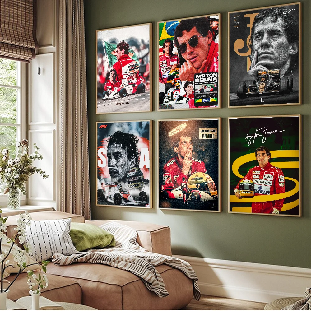 Ayrton Senna Racer DIY Sticky Poster Whitepaper Prints Posters Artwork Vintage Decorative Painting