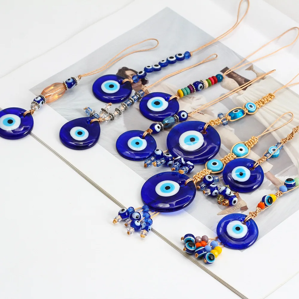 Newest Evil Eye Charm Keychain for Women Men Blue Eyes Turkish Crystal Bead Tassel Pendant Key Ring Jewelry